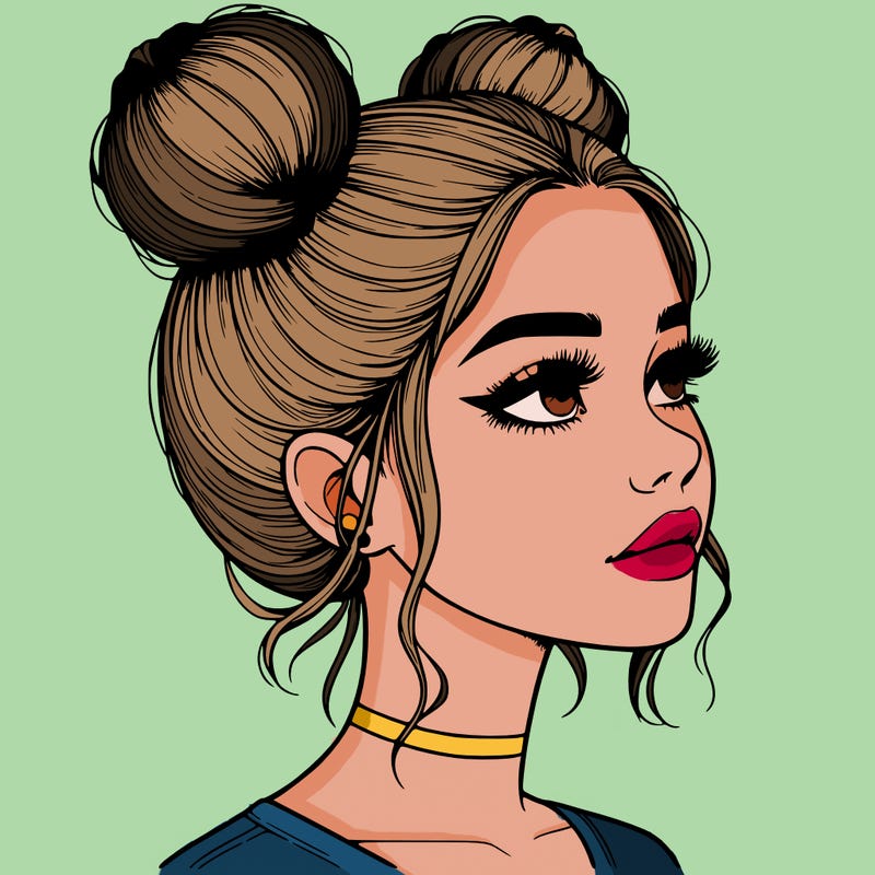 realistic girl with buns on the top of her head
