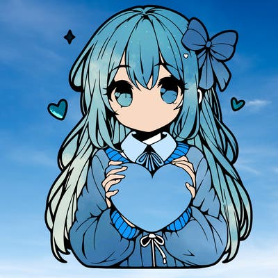 anime girl holding a heart balloon