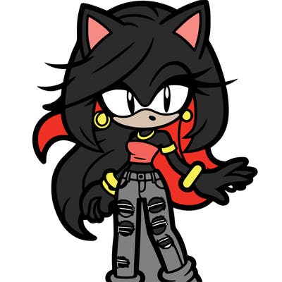 female sonic character with ripped jeans, and long hair