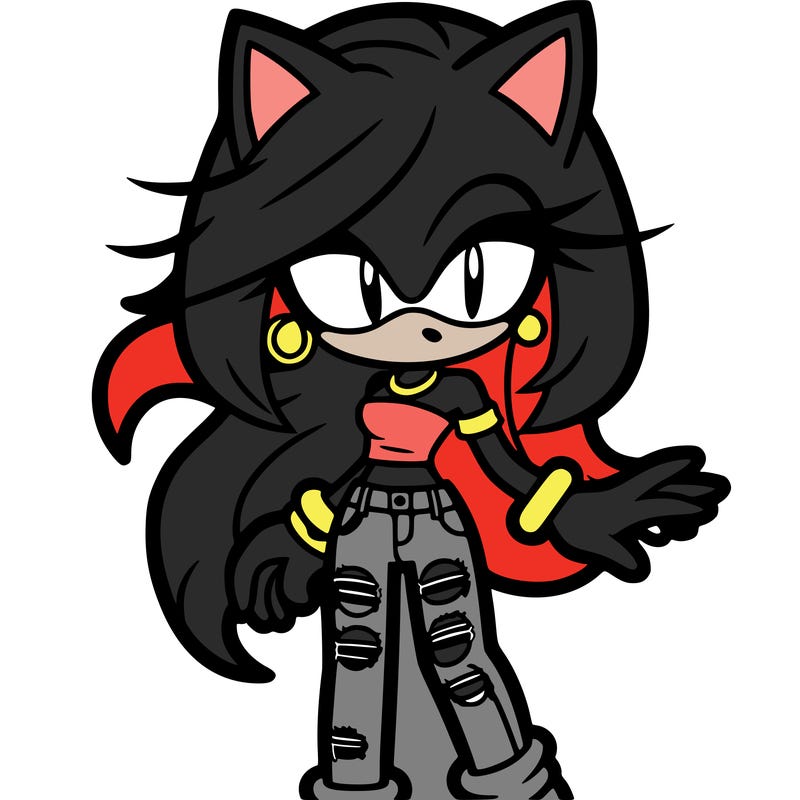 female sonic character with ripped jeans, and long hair