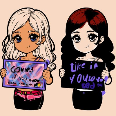 realistic girl holding a sign