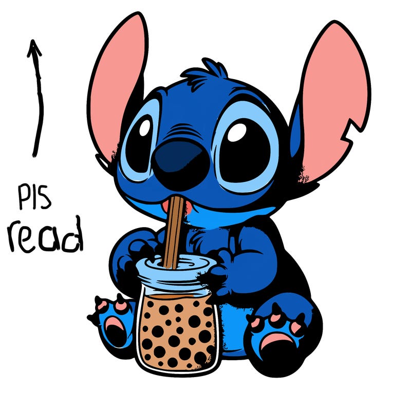 stitch drinking boba tea