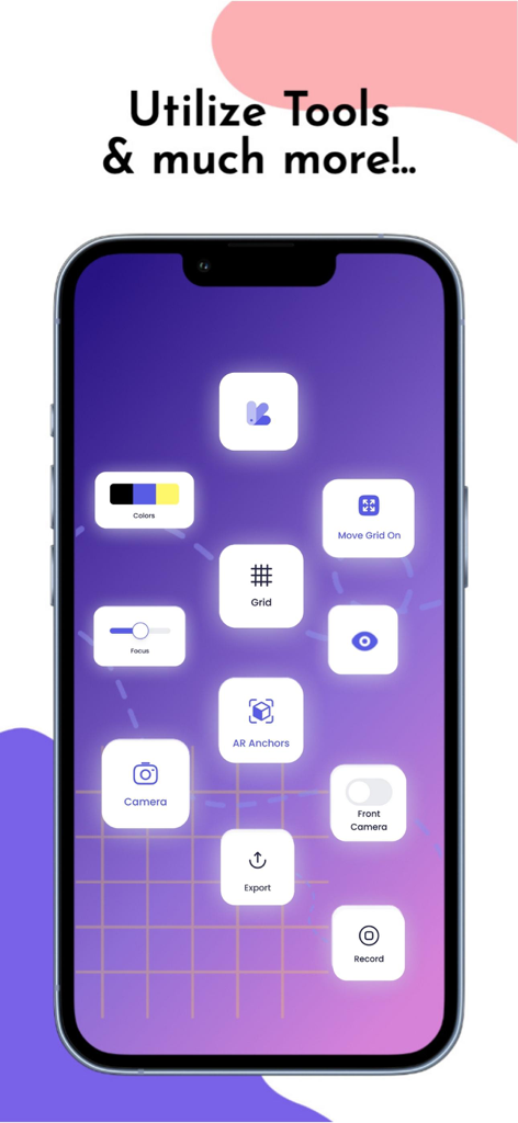 AR Tracing Projector: ArtSync - Smartphone screen showing ArtSync app tools including AR anchors grid camera and recording options