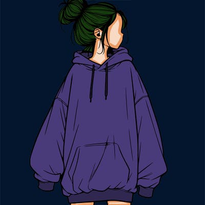 realistic girl with a oversized sweatshirt on and a bun