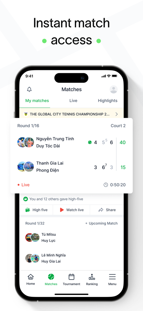 Baseline - Tennis & Pickleball - Baselineアプリでのテニス＆ピックルボールのライブ試合スコアとトーナメントの進行状況