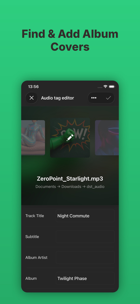 Evertag: Music Tag Editor - Interface of Evertag app for finding and adding music album covers