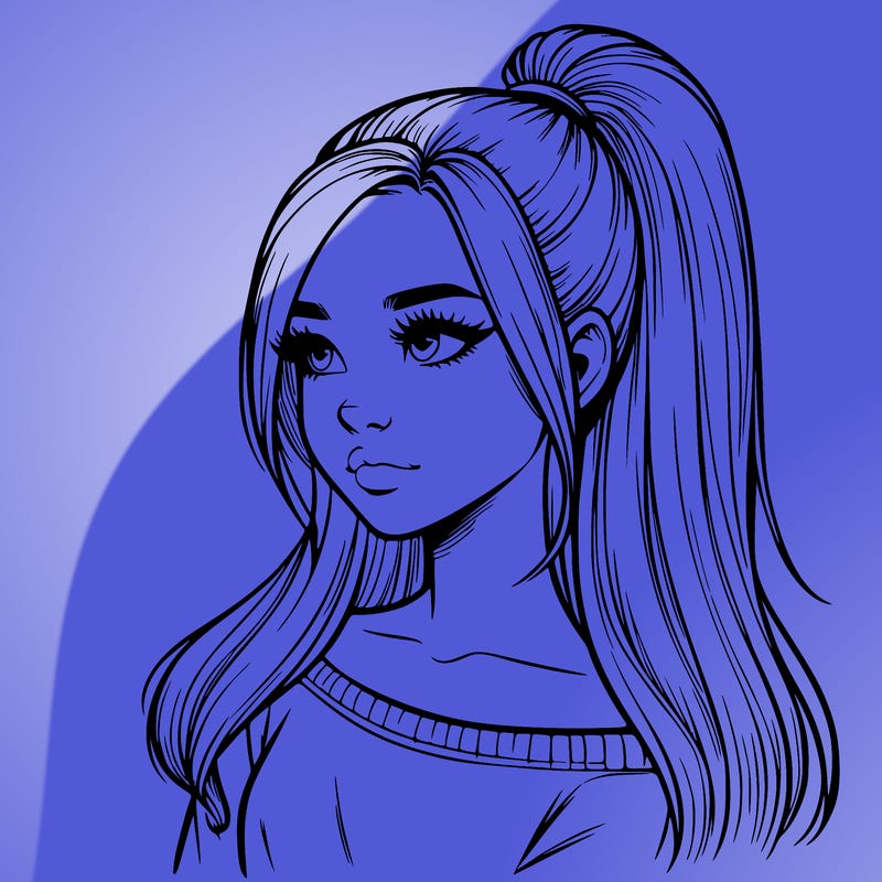 realistic girl with a high ponytail