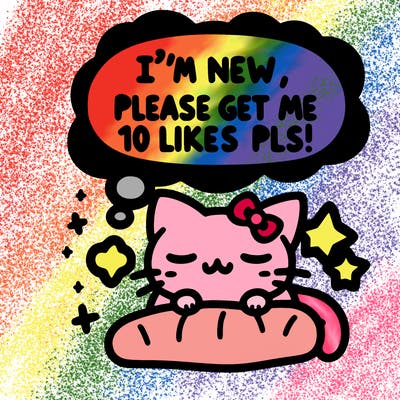 kitty taking a nap dream talking and saying "i'm new, please get me at least 10 likes pls!!"