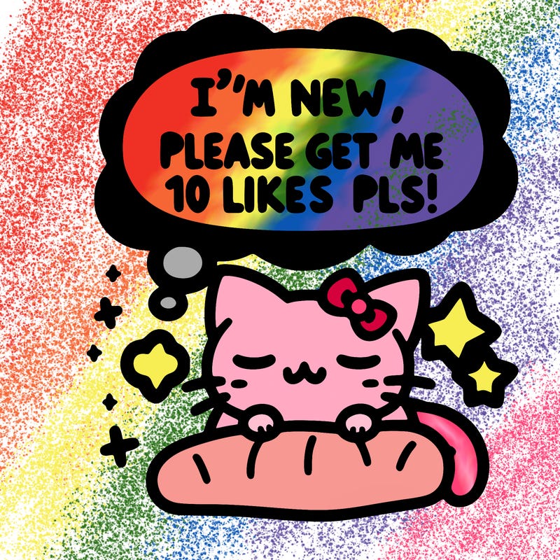 kitty taking a nap dream talking and saying "i'm new, please get me at least 10 likes pls!!"