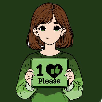 realistic girl holding a sign that says 1 like please