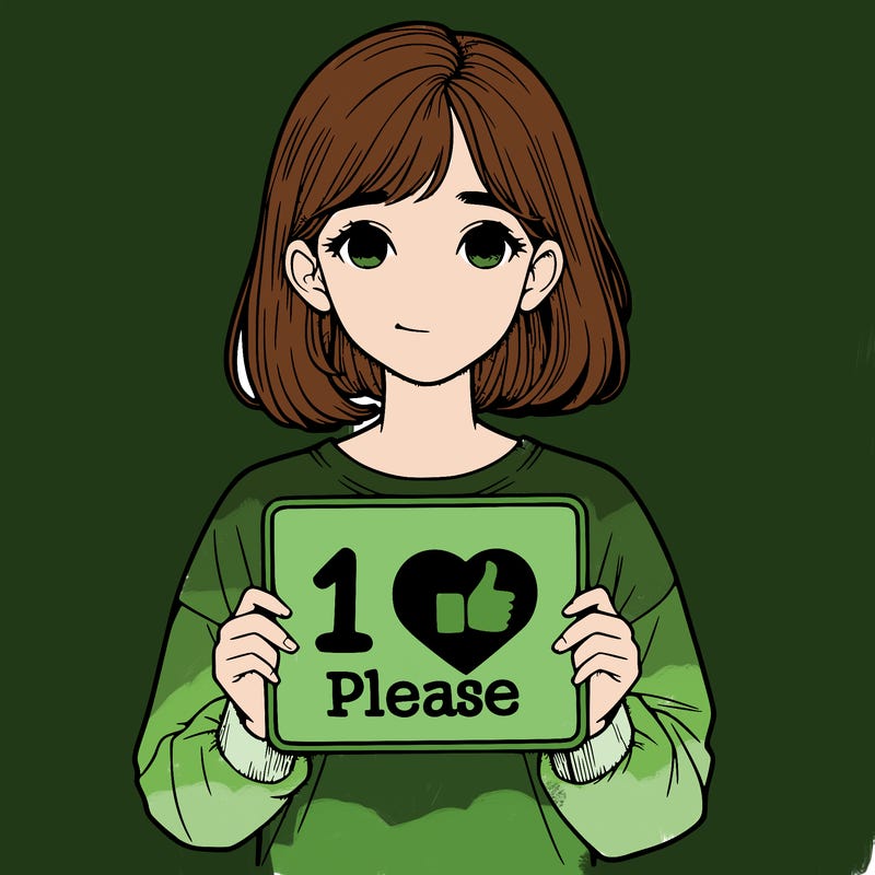 realistic girl holding a sign that says 1 like please
