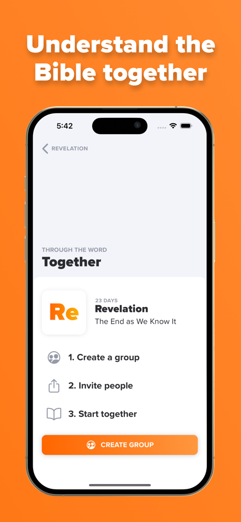 Through the Word - 그룹 성경 학습 계획을 만들기 위한 TTW 함께하기 기능을 보여주는 말씀으로 앱 스크린샷