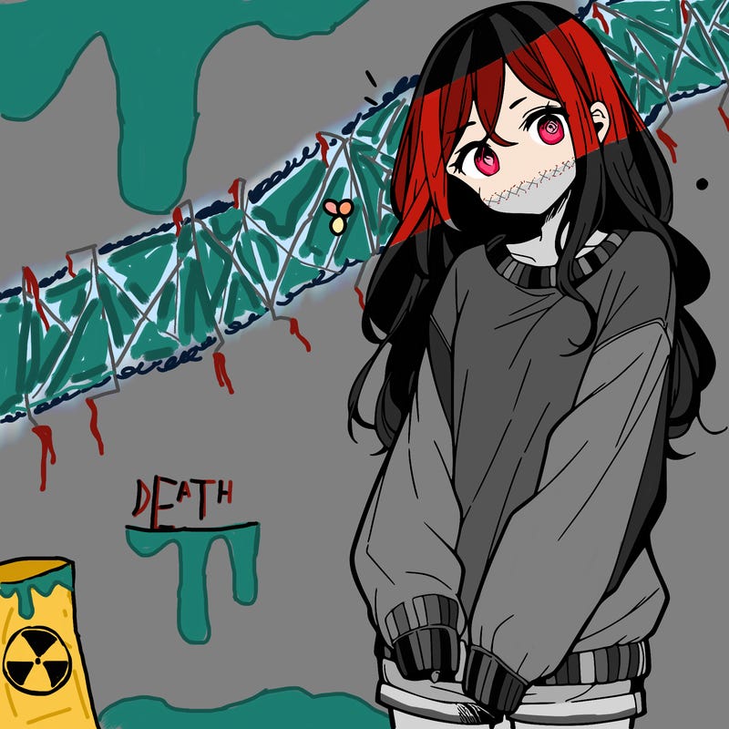 manga teen girl  in a sweater and baggy pants