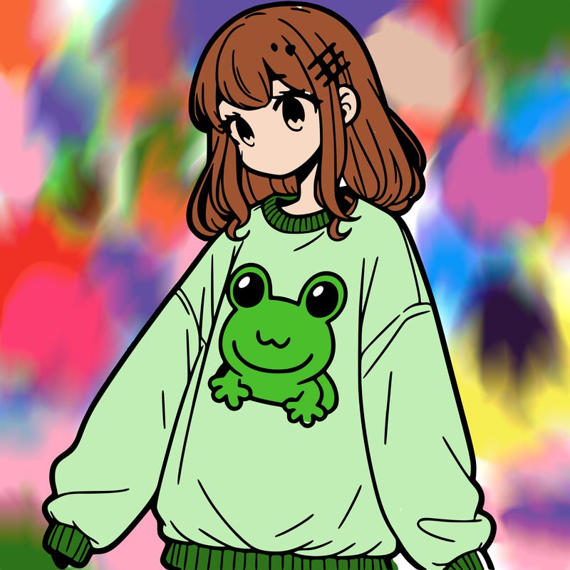 girl wearing frogging sweatshirt