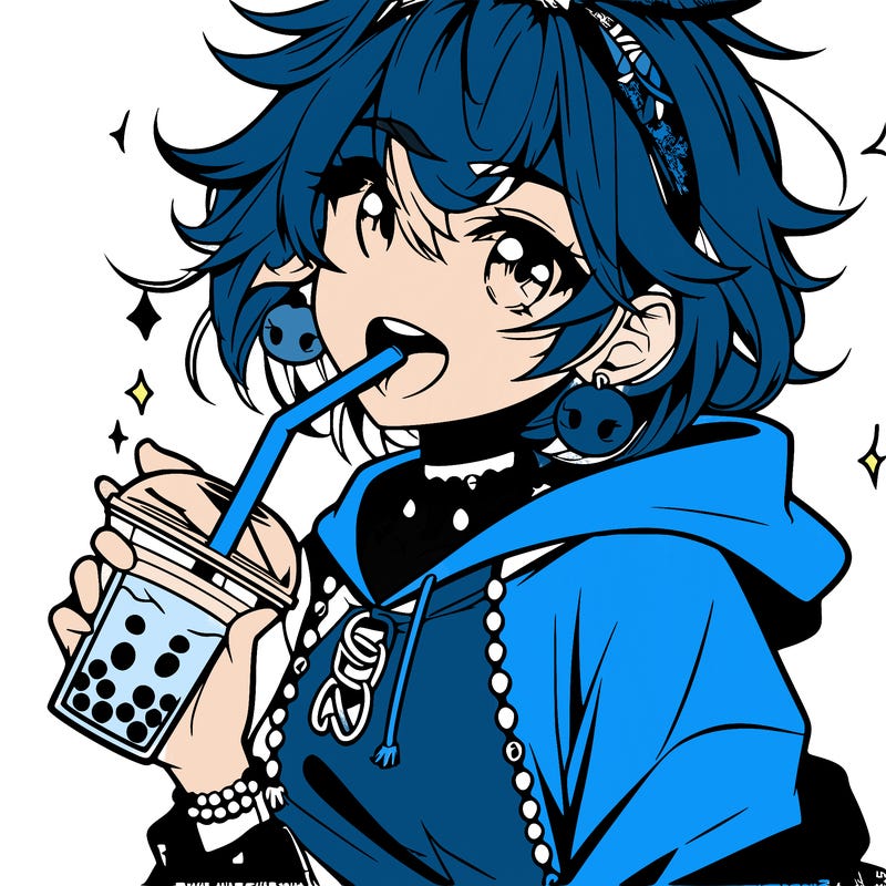 hot baddie anime girl drinking boba and biting the straw