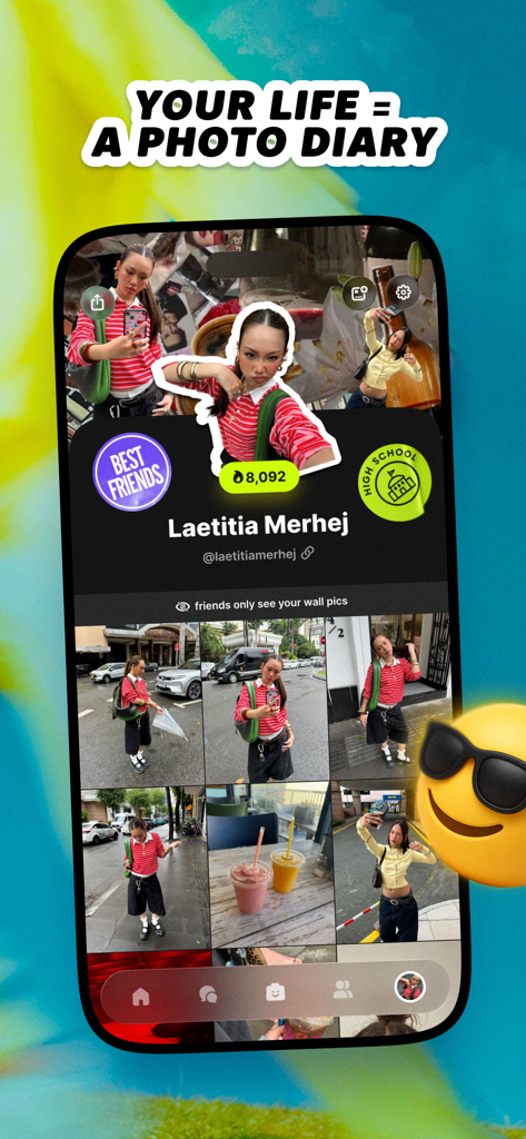 Yope 앱의 사용자 프로필로 솔직한 사진 일기와 비공개 서클 배지가 표시되어 있습니다.