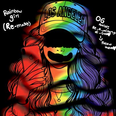 realistic beautiful girl wearing los ángeles cap holding an iphone