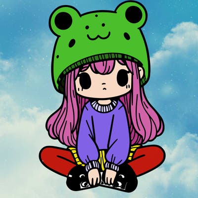 a girl wearing a frog hat and some frog socks