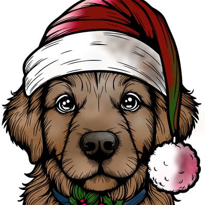realistic dog with a christmas hat