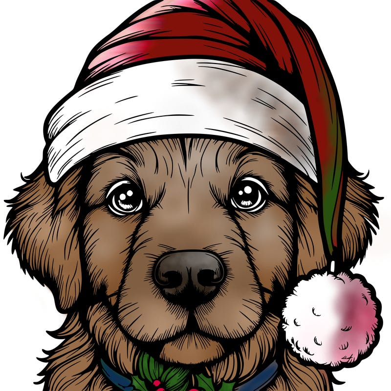 realistic dog with a christmas hat