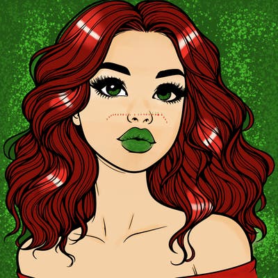 realistic girl with wavy hair and lips