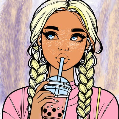 realistic girl with braided hair drinking boba