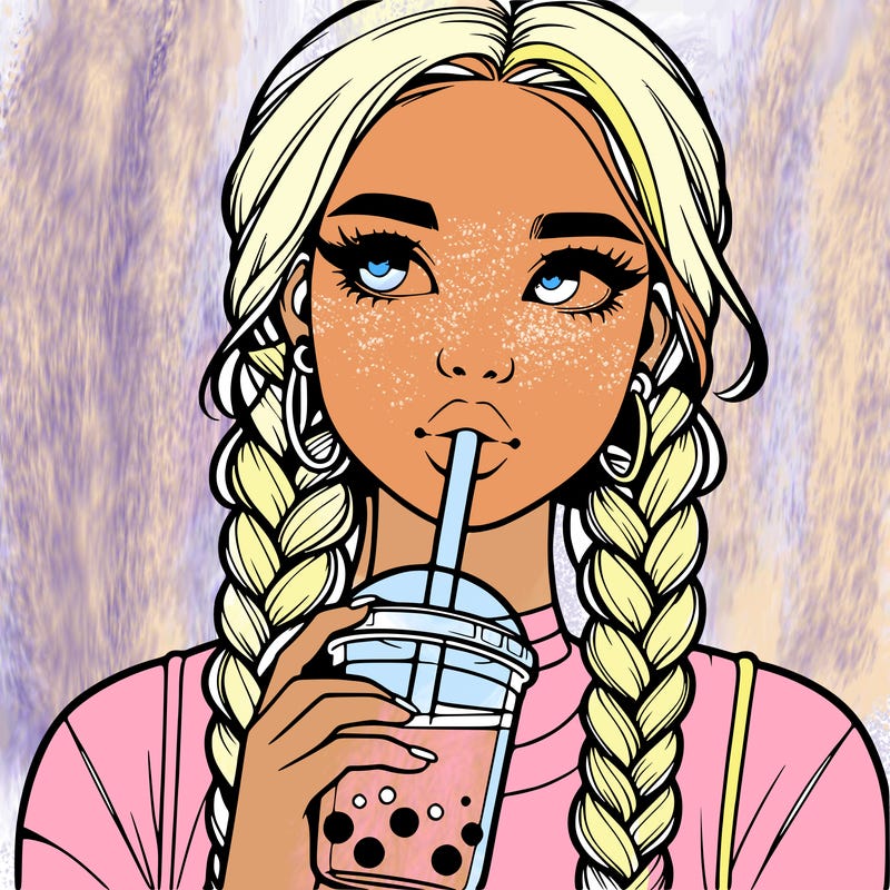 realistic girl with braided hair drinking boba