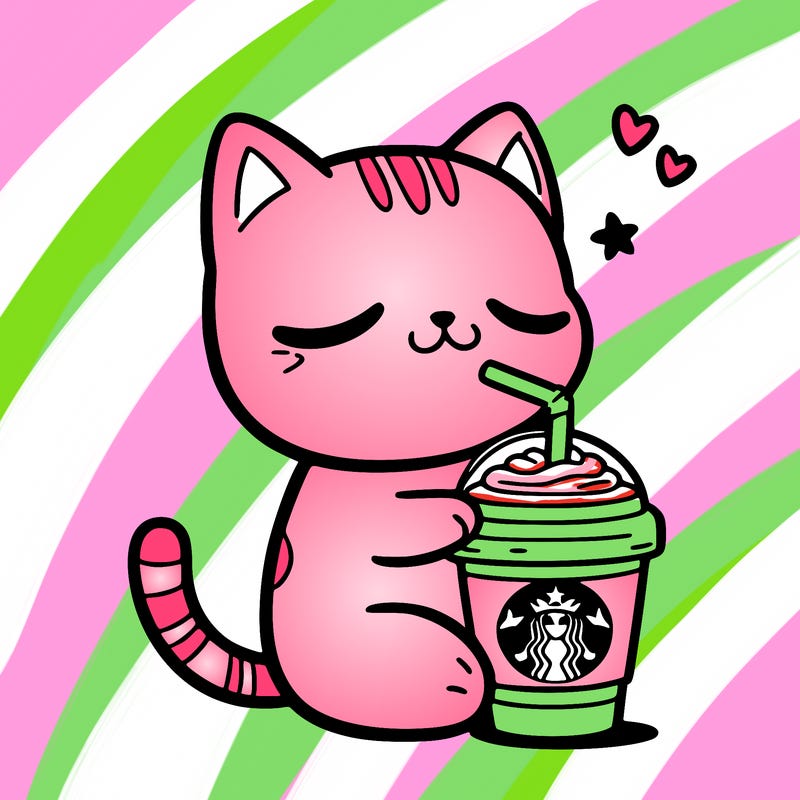cat drinking starbucks