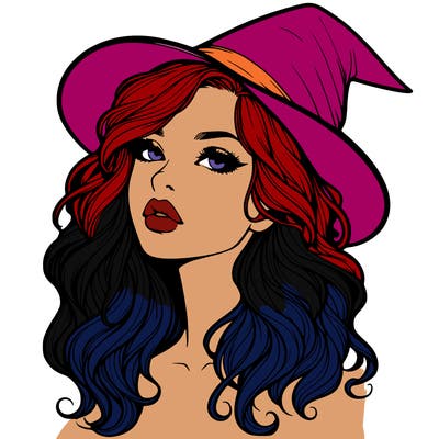 realistic witch girl with wavy hair and lips