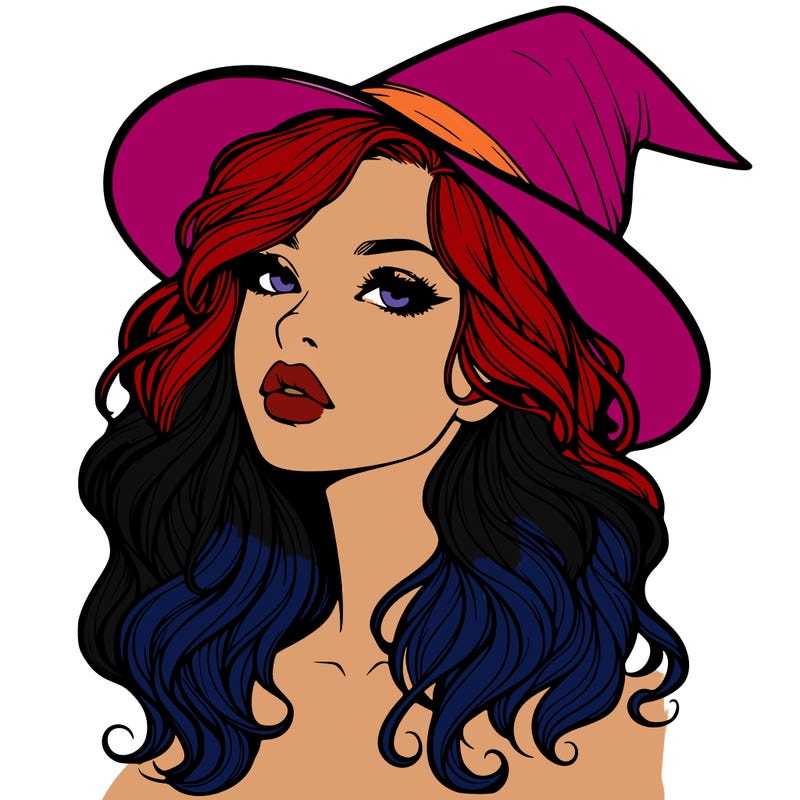 realistic witch girl with wavy hair and lips