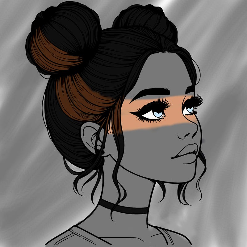 realistic girl with buns on the top of her head