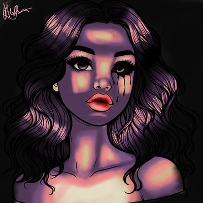 realistic girl with wavy hair and lips