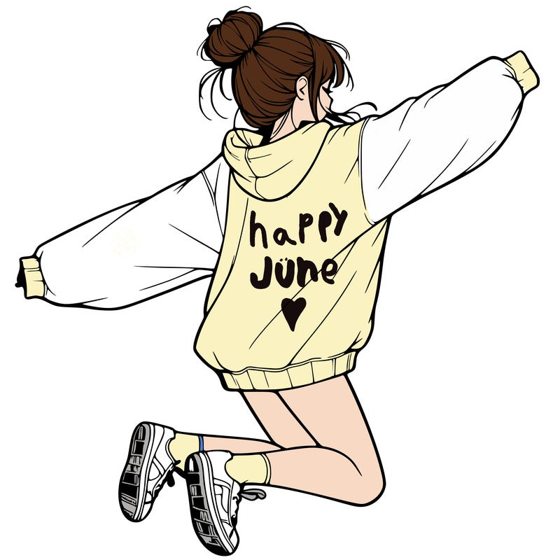 realistic girl jumping with a bun and oversized sweatshirt