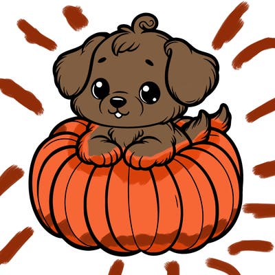 cute little puppy in a pumpkin