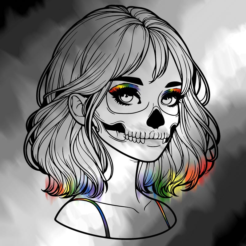 realistic girl with skull