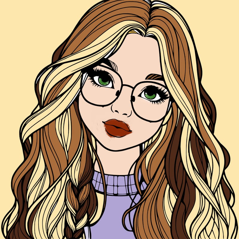 girl with long hair and freckles and glasses realistic