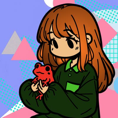 girl with long hair and a oversized shirt. and she is holding a frog