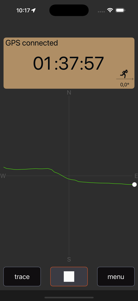 Jogging App-Oberfläche mit einem aktiven Timer und einer GPS-Routenverfolgung