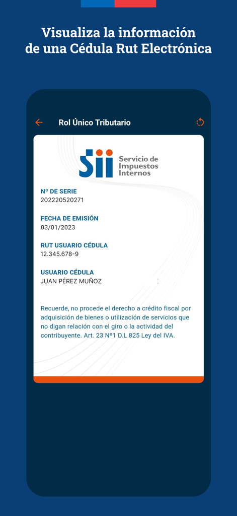 Digital Chilean tax identification card displayed on the e-RUT mobile application screen