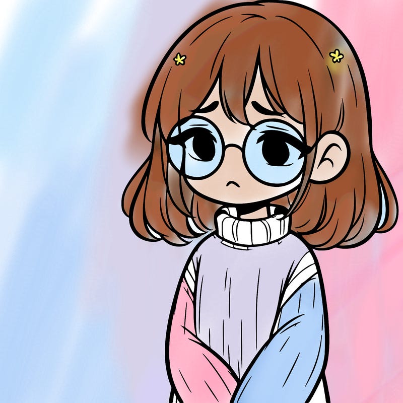 sad girl with glasses in a sweater