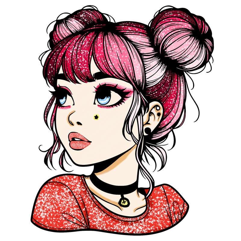 realistic girl with spacebuns