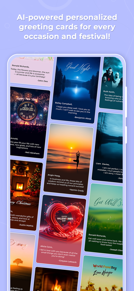 GreetingAI - AI Card Maker - A collection of AI powered personalized greeting cards for various holidays and social occasions