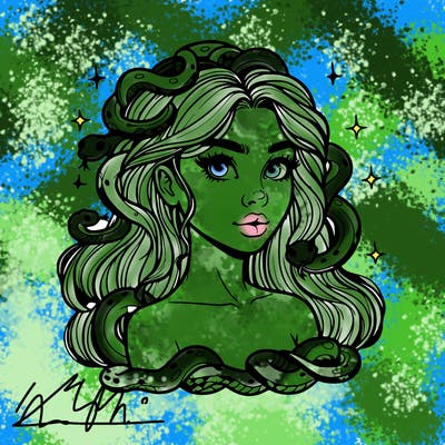 realistic girl with snakes as hair