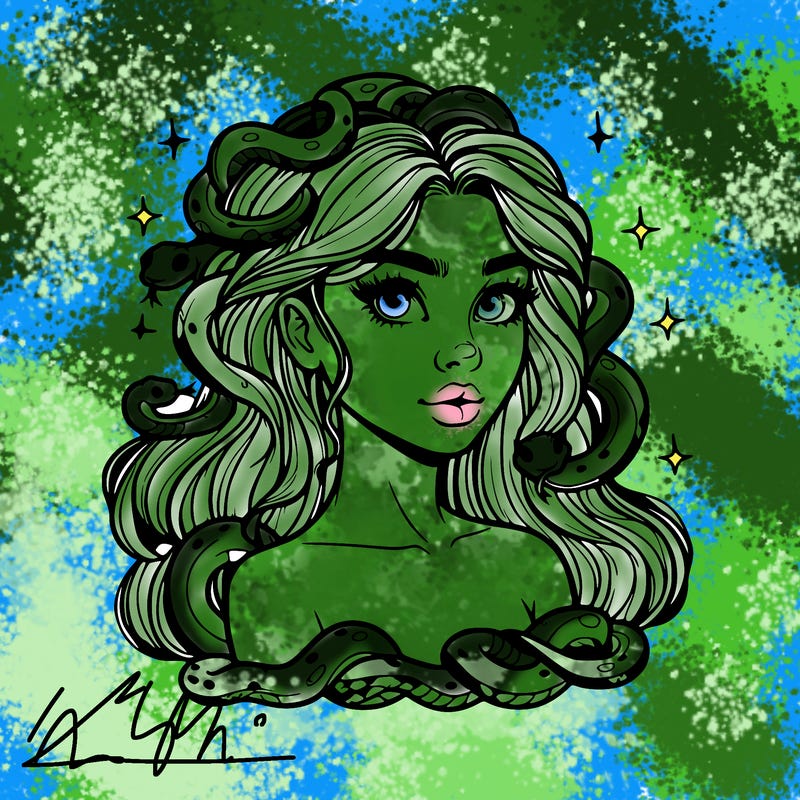 realistic girl with snakes as hair