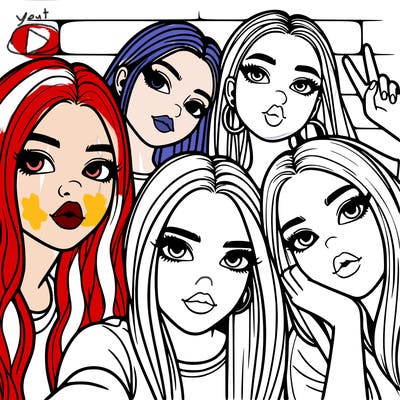 group of teen girls friends y2k up close in a selfie