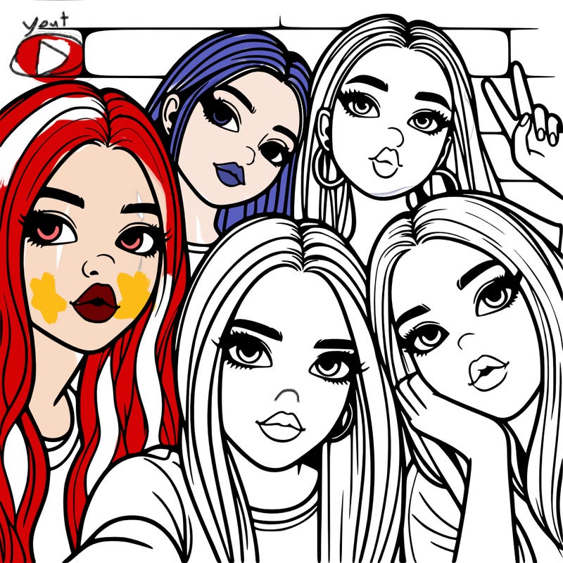 group of teen girls friends y2k up close in a selfie