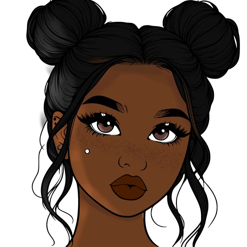 realistic girl with two buns on her hair and lips