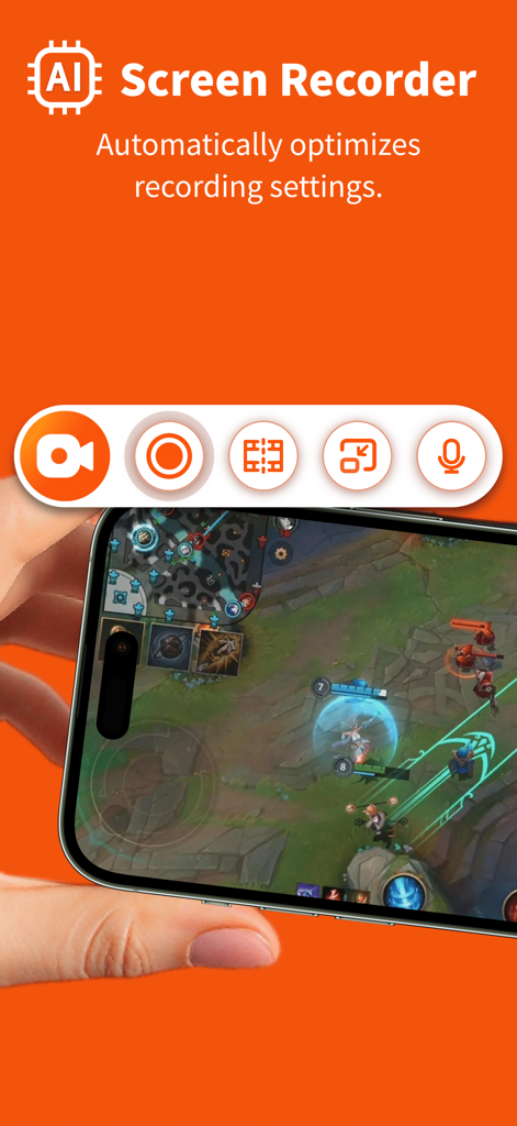 RecGen AI 화면 녹화 앱이 자동 설정 최적화로 모바일 게임 플레이를 캡처하고 있습니다.