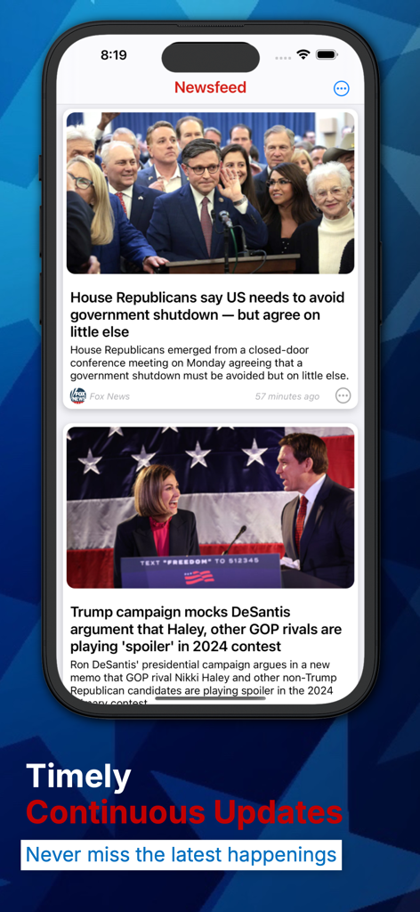 Conservative News - Smartphone screen showing the newsfeed of the Conservative News app with political headlines