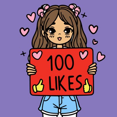 girl holding a sign saying 100 likes